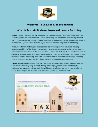 What is Tax Lein Business Loans and Invoice Factoring