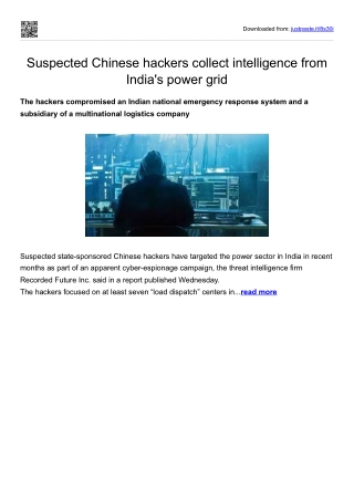 Suspected Chinese hackers collect intelligence from India's power grid