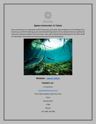 Apnea immersion in Tulum