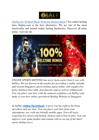 30 Sport Book Welcome Bonus Online  8nplay.com