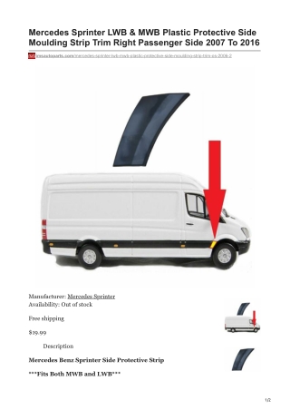 imsautoparts.com-Mercedes Sprinter LWB amp MWB Plastic Protective Side Moulding Strip Trim Right Passenger Side 2007 T