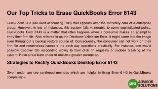 Effective  Are you QuickBooks Ersolutions in resolving the QuickBooks Error 6143