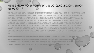 A proper guide to easily fix QuickBooks Error OL 222