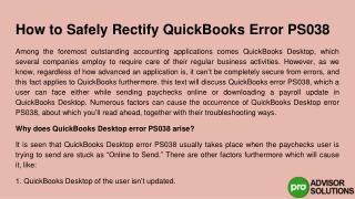 The best and most efficient guide in fixing the QuickBooks Error PS038