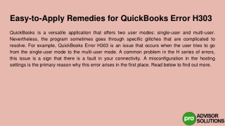 Learn the process of how you can fix the QuickBooks Error H303