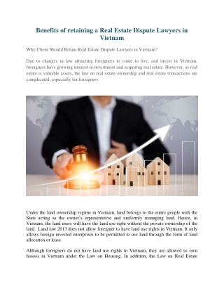 Benefits of retaining a Real Estate Dispute Lawyers in Vietnam