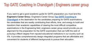 Top GATE Coaching In Chandigarh Engineers career group
