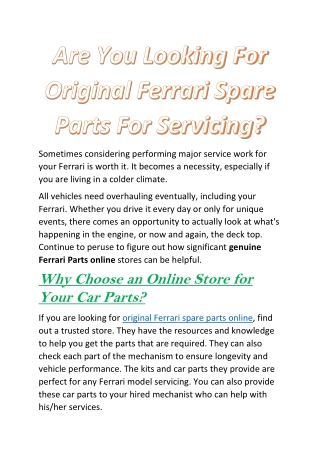 Are You Looking For Original Ferrari Spare Parts For Servicing?