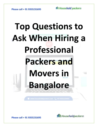 Top  Questions to Ask When Hiring a Professional Packers and Movers in Bangalore