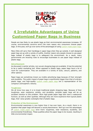 4 Irrefutable Advantages of Using Customized Paper Bags in Business