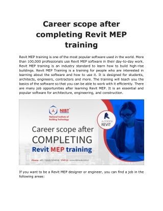 Career scope after completing Revit MEP training