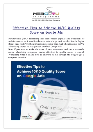 Effective Tips to Achieve 10/10 Quality Score on Google Ads