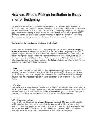 How you Should Pick an Institution to Study Interior Designing