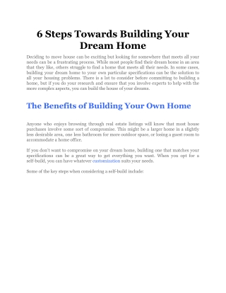 6 Steps Towards Building Your Dream Home
