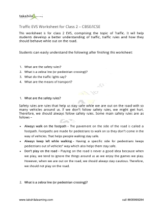 Traffic EVS Worksheet for Class 2