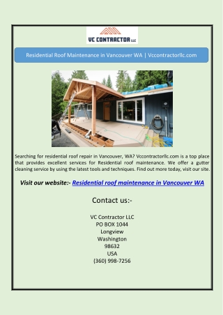 Residential Roof Maintenance in Vancouver WA | Vccontractorllc.com