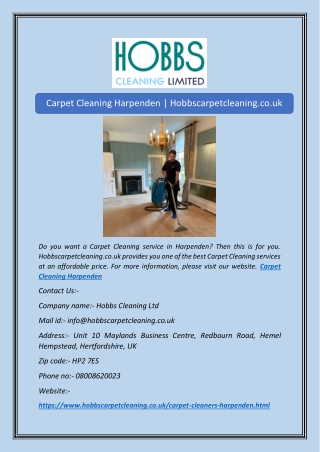 Carpet Cleaning Harpenden | Hobbscarpetcleaning.co.uk