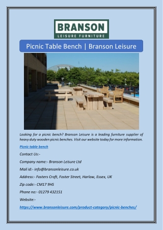 Picnic Table Bench | Branson Leisure