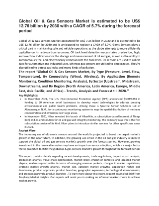 Global Oil & Gas Sensors Market is estimated to be US$ 12.76 billion by 2030