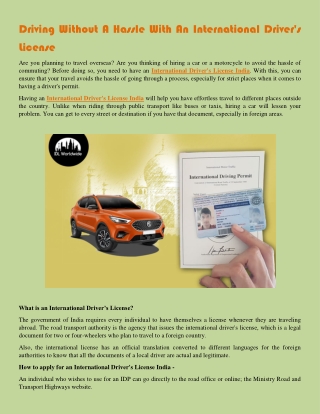 Driving Without A Hassle With An International Driver