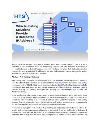 Which Hosting Solutions Provide a Dedicated IP Address