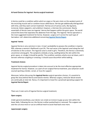 At hand Choices for Inguinal Hernia surgical treatment