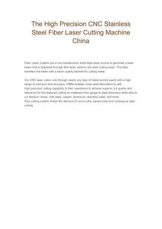 The High Precision CNC Stainless Steel Fiber Laser Cutting Machine China