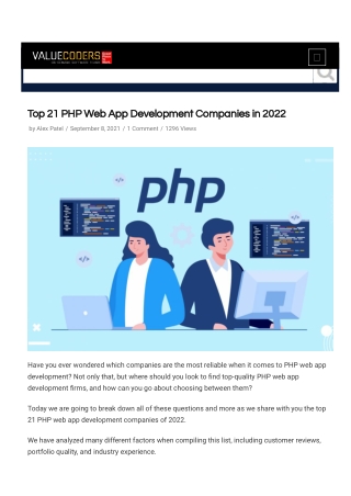 Top 21 PHP Web App Development Companies in 2022