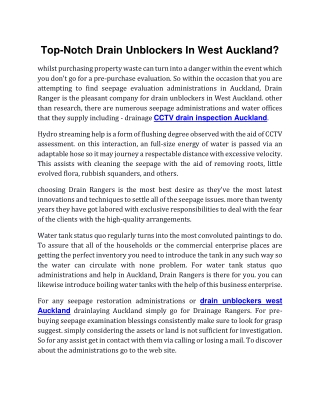 Top-Notch Drain Unblockers In West Auckland?