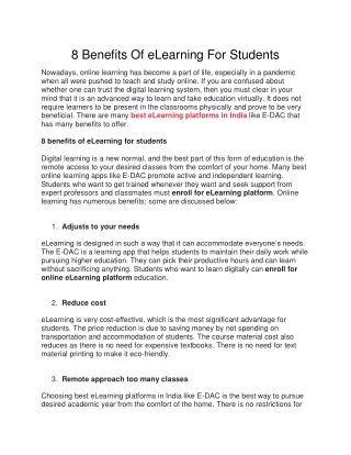 8 Benefits Of eLearning For Students