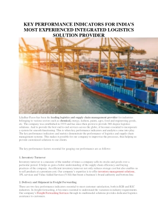 KEY PERFORMANCE INDICATORS FOR INDIA