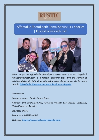 Affordable Photobooth Rental Service Los Angeles | Rusticcharmbooth.com