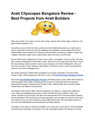 Aratt Cityscapes Bangalore Review - Best Projects from Aratt Builders