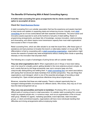 The Benefits Of Partnering With A Retail Consulting Agency
