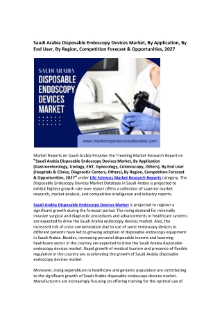 Saudi Arabia Disposable Endoscopy Devices Market Research Report 2027