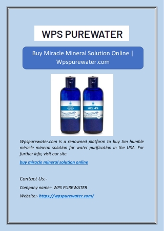 Buy Miracle Mineral Solution Online | Wpspurewater.com