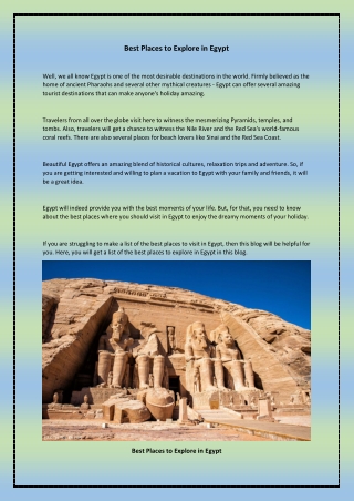 Best Places to Explore in Egypt