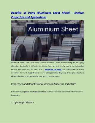 Benefits of Using Aluminium Sheet Metal