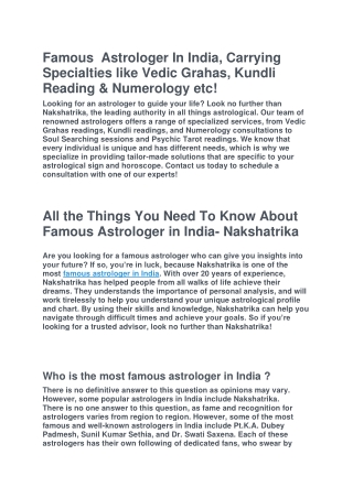 Famous Astrologer In India^J Carrying Specialties like Vedic Grahas^J Kundli Reading ^0 Numerology etc!