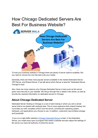 How Chicago Dedicated Servers Are Best For Business Website