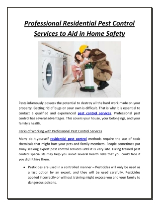 Professional Residential Pest Control Services to Aid in Home Safety