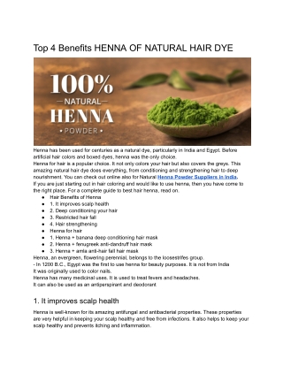 Top 4 Benefits HENNA OF NATURAL HAIR DYE