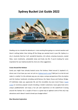 Sydney Bucket List Guide 2022