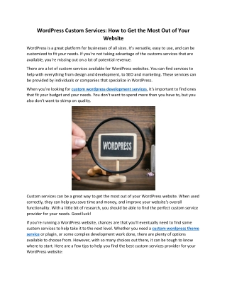 WordPress Custom Services How to Get the Most Out of Your Website