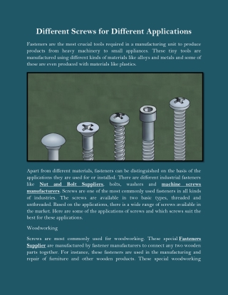 Different Screws for Different Applications