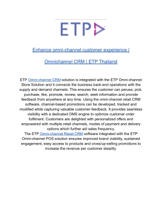 Enhance omni-channel customer experience | Omnichannel CRM | ETP Thailand