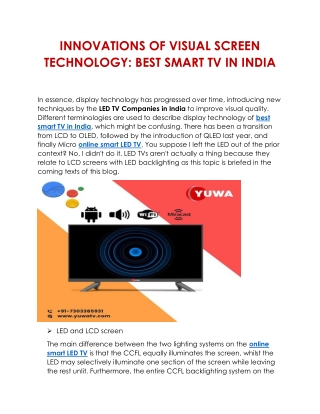 INNOVATIONS OF VISUAL SCREEN TECHNOLOGY: BEST SMART TV IN INDIA