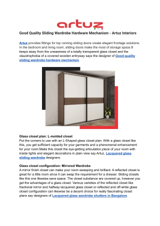Good Quality Sliding Wardrobe Hardware Mechanism - Artuz Interiors