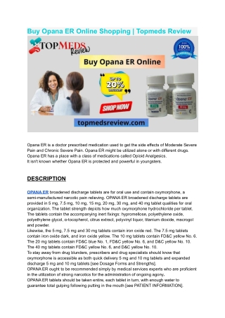 Buy Opana ER Online Shopping | Topmeds Review