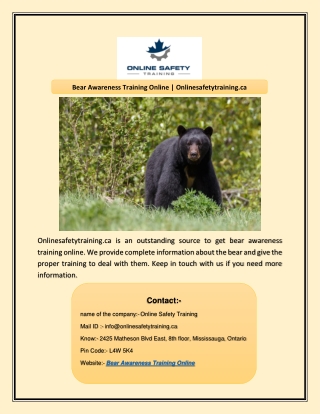 Bear Awareness Training Online | Onlinesafetytraining.ca